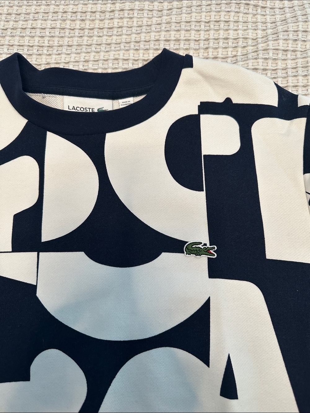 Lacoste Navy and White Abstract Graphic Crewneck Sweatshirt - Picture 2 of 6